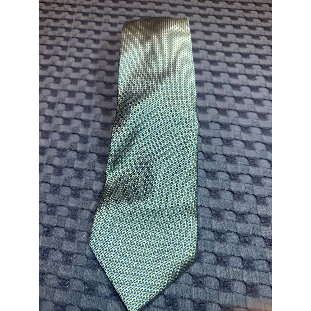 Zanzara Tie 100% Silk Hand Made Blue Teal Geometric Pattern